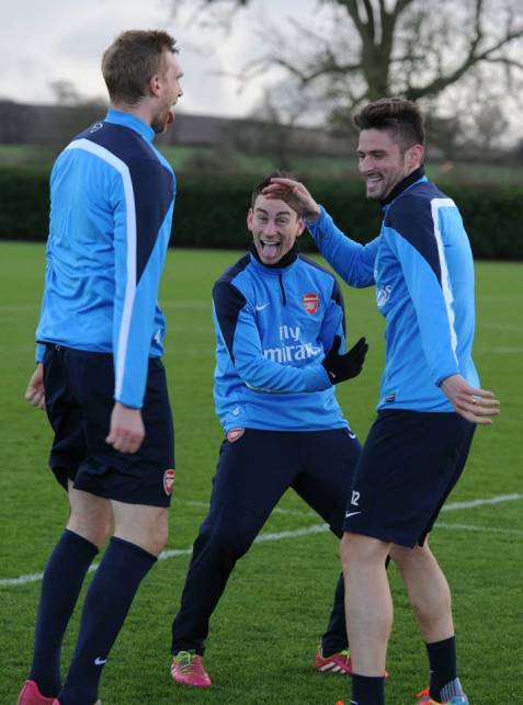 Koscielny Giroud Mertesacker Arsenal Training